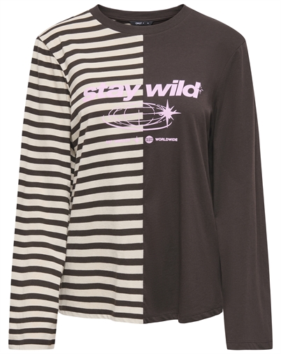 Only - ONLAva L/S Half Striped T-Shirt - Black Coffee